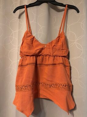 No Boundaries Orange Crochet-Trim Spaghetti Strap Cami